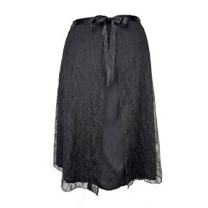 MIKK Whimsigoth Satin Ribbon 🎀  Waist Lace Black Knee-lenght Midi Skirt sz M